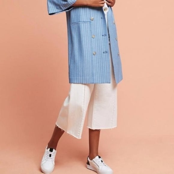 Anthropologie Striped Blazer Dress Denim Coat Jacket - Picture 4 of 8
